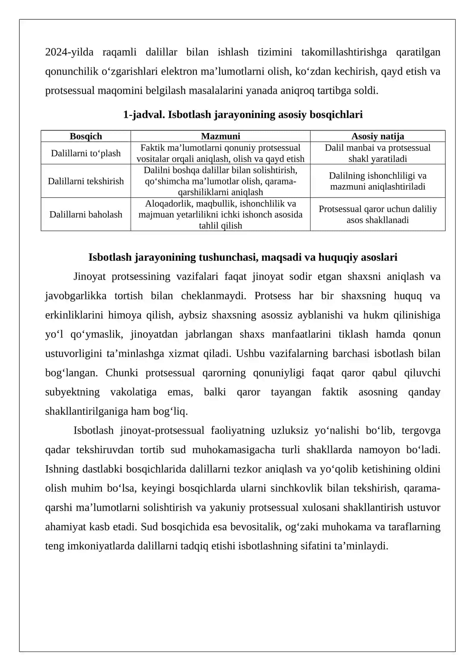 Isbotlash jarayoni dalillarni to‘plash, tekshirish va baholash. 3