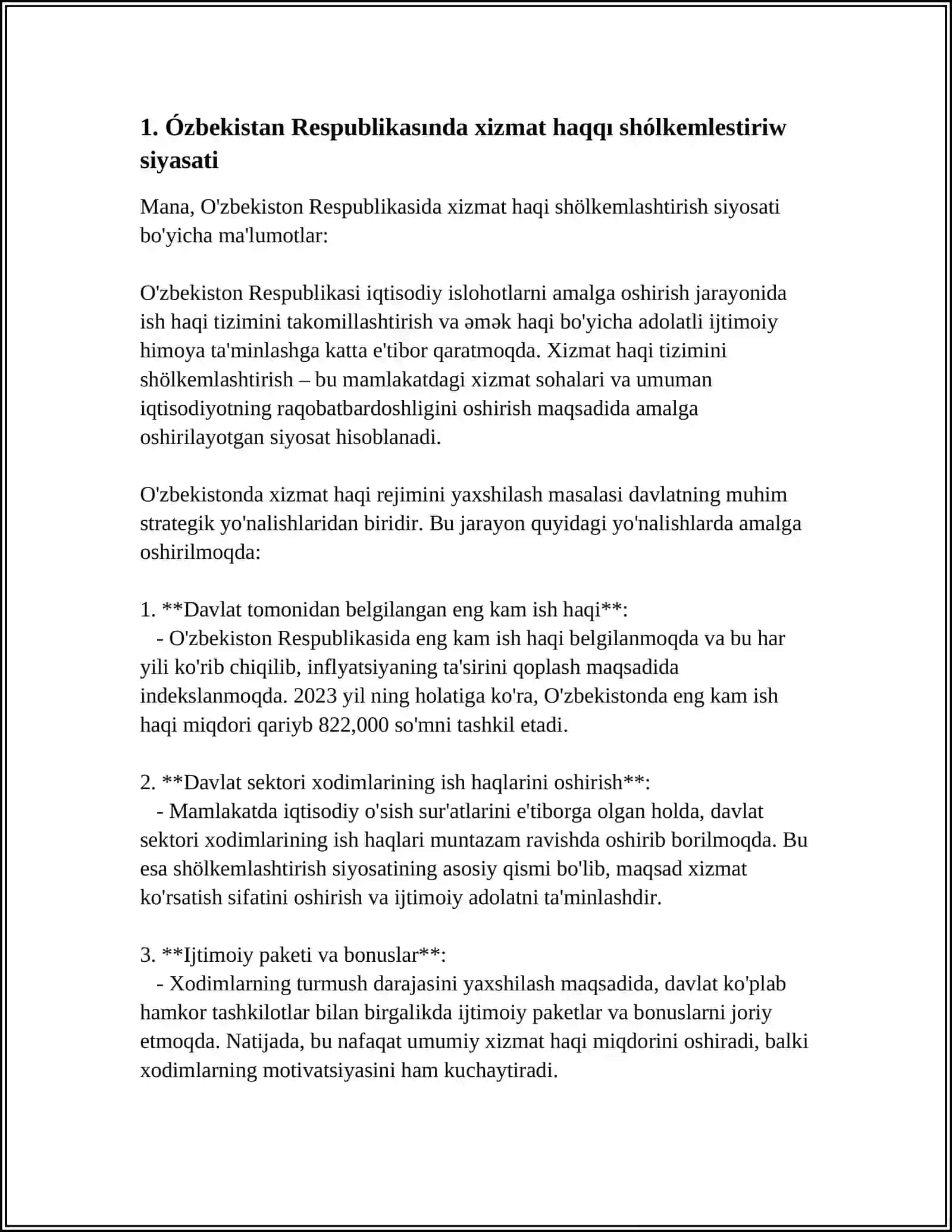 Ózbekistan Respublikasında Hám Dúniya Tájiriybesinde Xízmet Haqí Shólkemlestiriwdiň Tiykarġí Formalarí 3