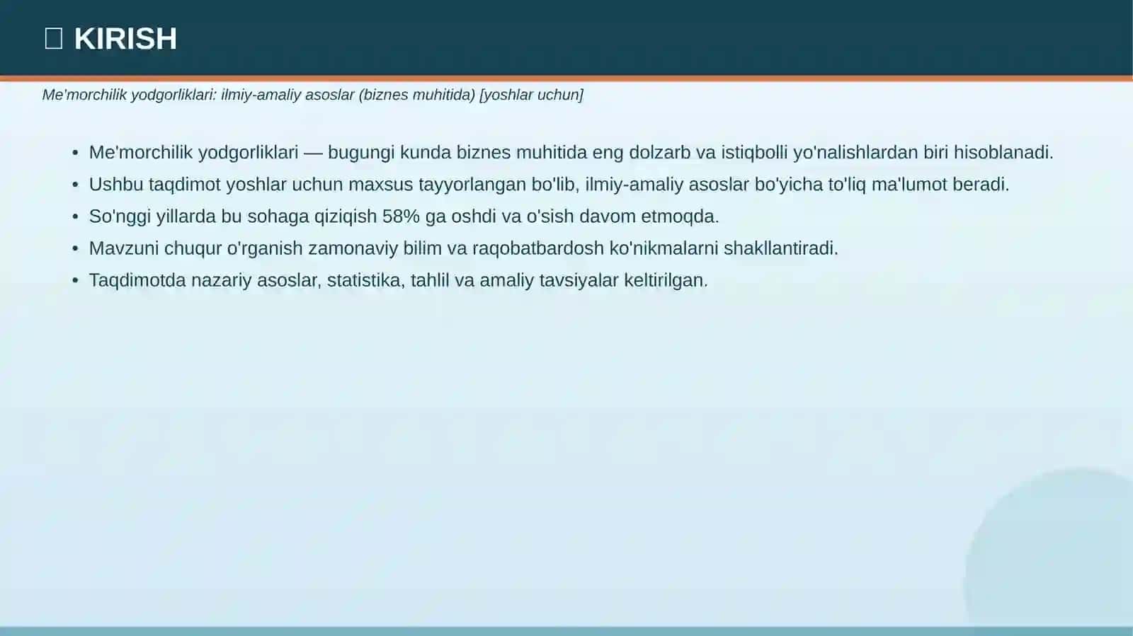 ME'MORCHILIK YODGORLIKLARI 3