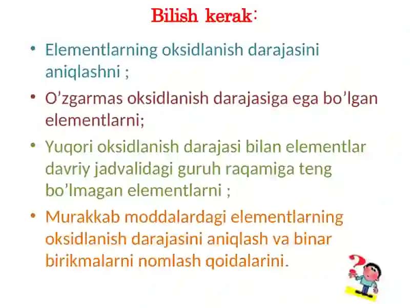 Elementlarning oksidlanish darajasi 3