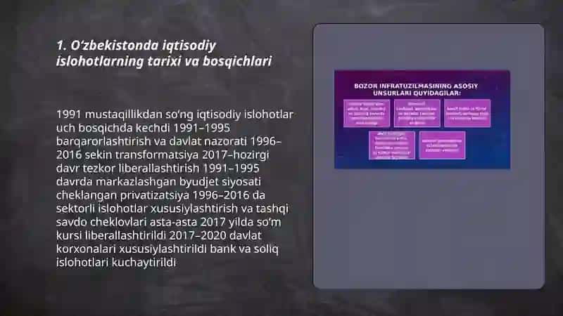 Oʻzbekistonda iqtisodiy islohotlarning amalga oshirilishi bozor munosabatlarining shakllanishi 3