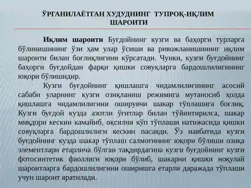 Кузги буғдой навлари ҳосилдорлигига маъдан ўғитлар қўллашнинг иқтисодий самарадорлиги 3