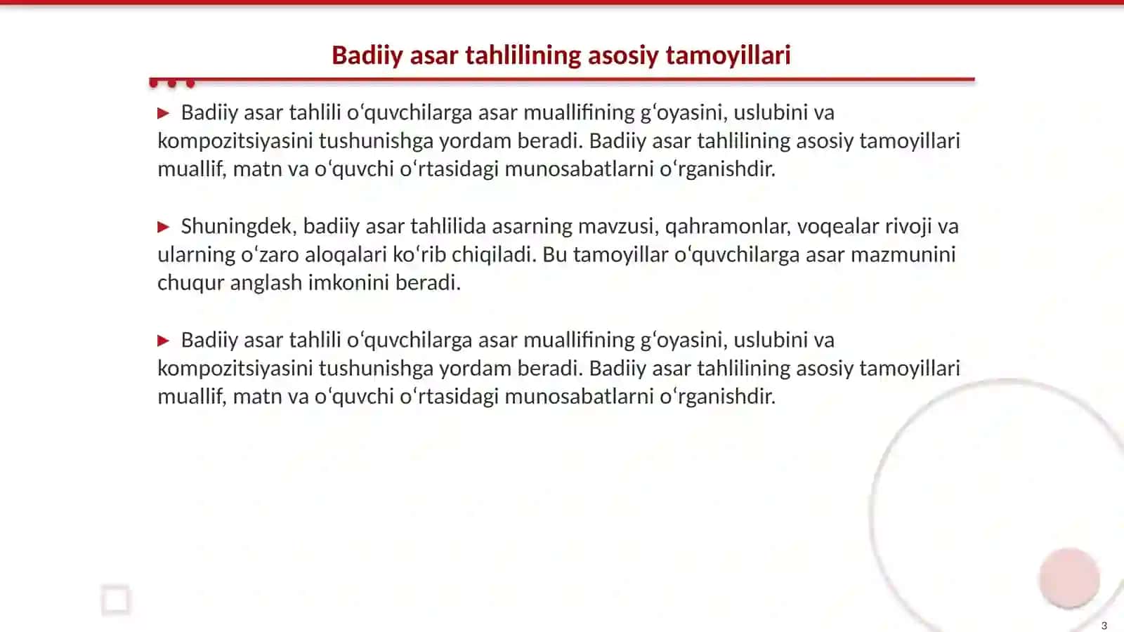 3-sinf O‘qish savodxonligi (3-qism) darslarida badiiy asar tahlili 3