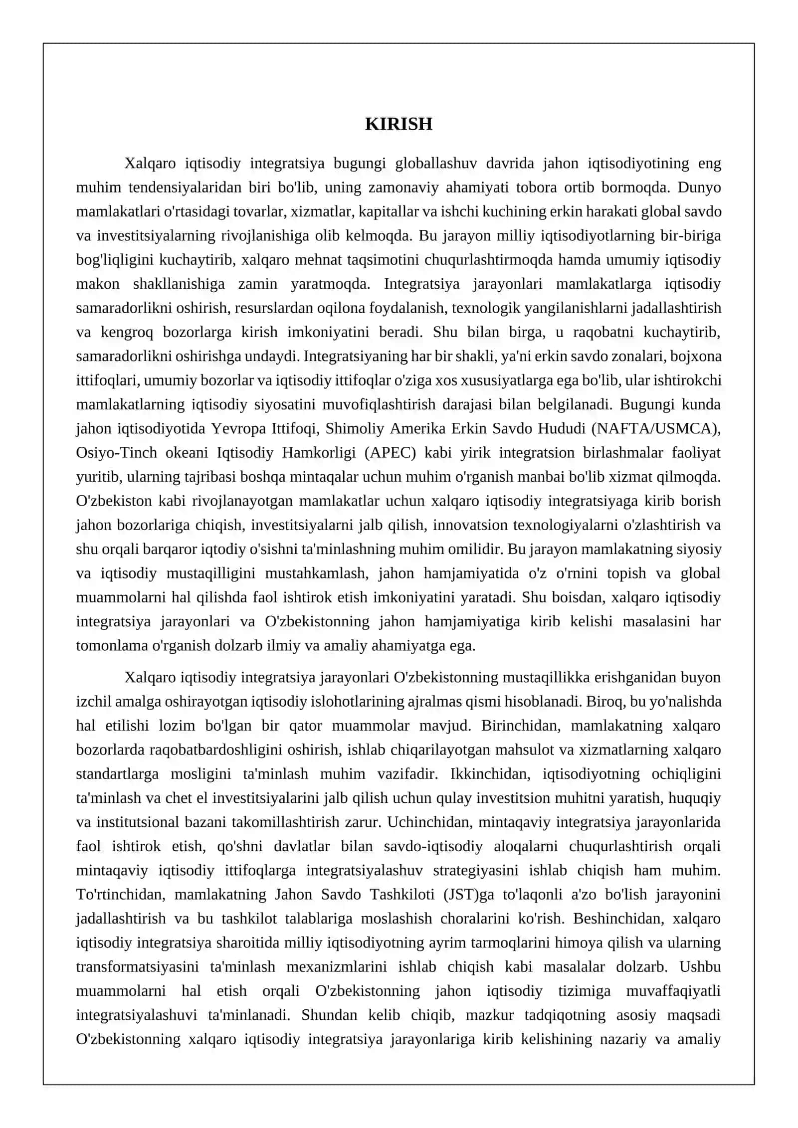 XALQARO IQTISODIY INTEGRATSIYA. OZBEKISTONNING JAHON HAMJAMIYATIGA KIRIB KELISHI 3