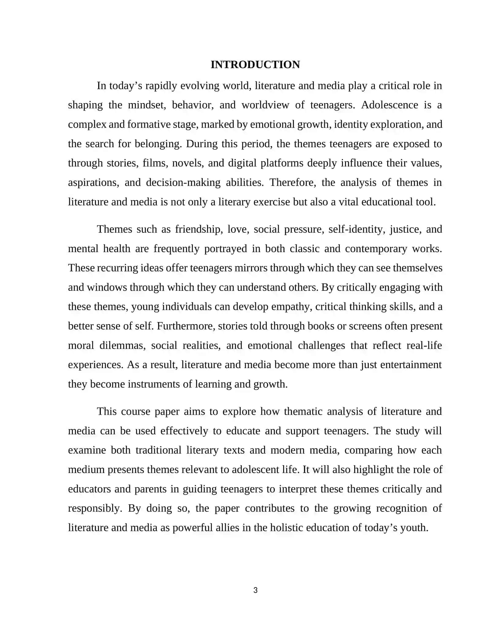 Course Work on Analyzing Themes and Educational Teenagers 3