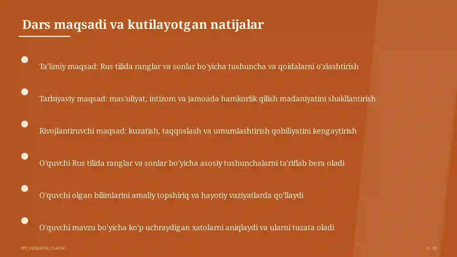 Rus tilida ranglar va sonlar (2-sinf) 3