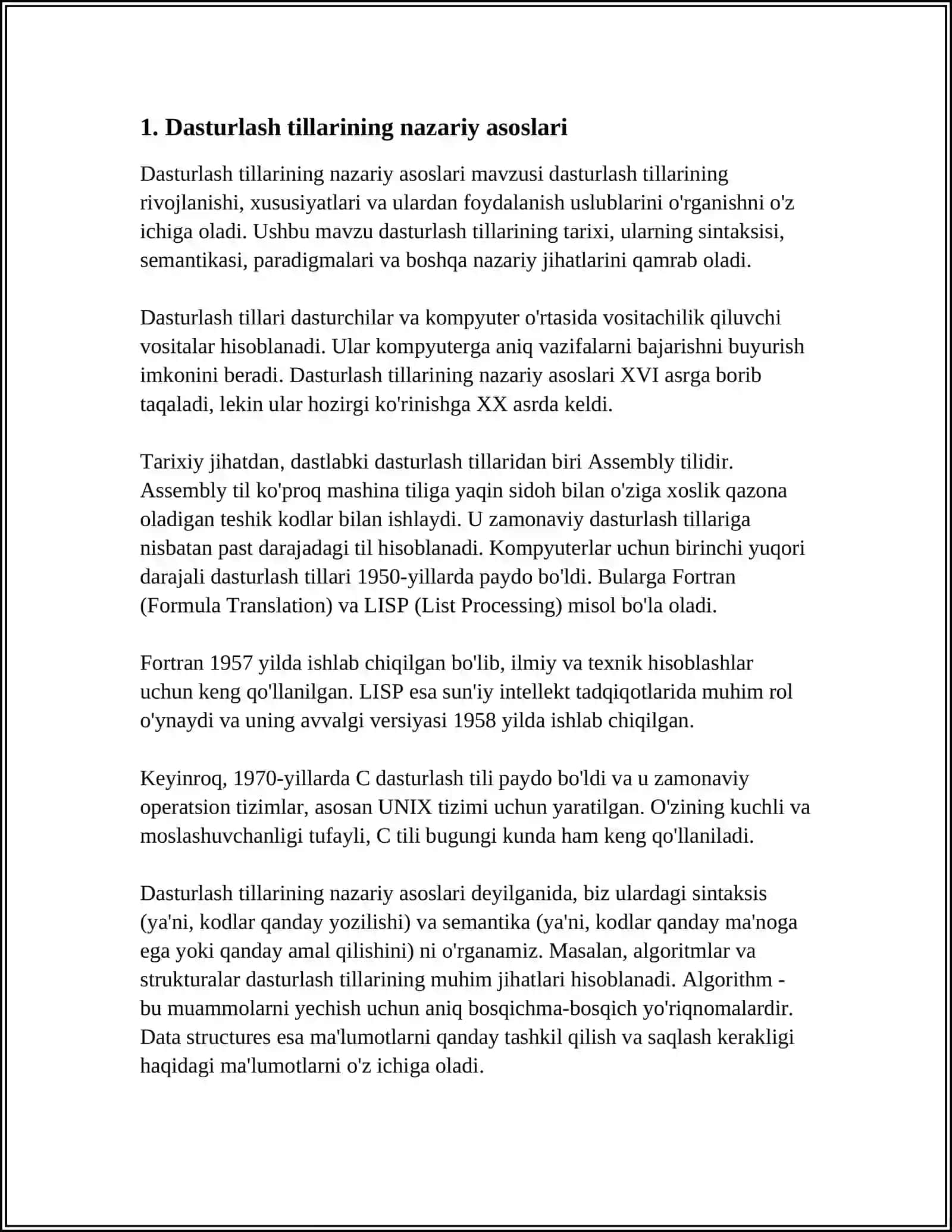 DASTURLASH TILLARINING TUZILMASI. MA’LUMOT TURLARI. KIRISH/CHIQISH FUNKSIYALARI. OPERATORLAR. CHIZIQLI ALGORITMLARNI TASHKIL QILISH 3