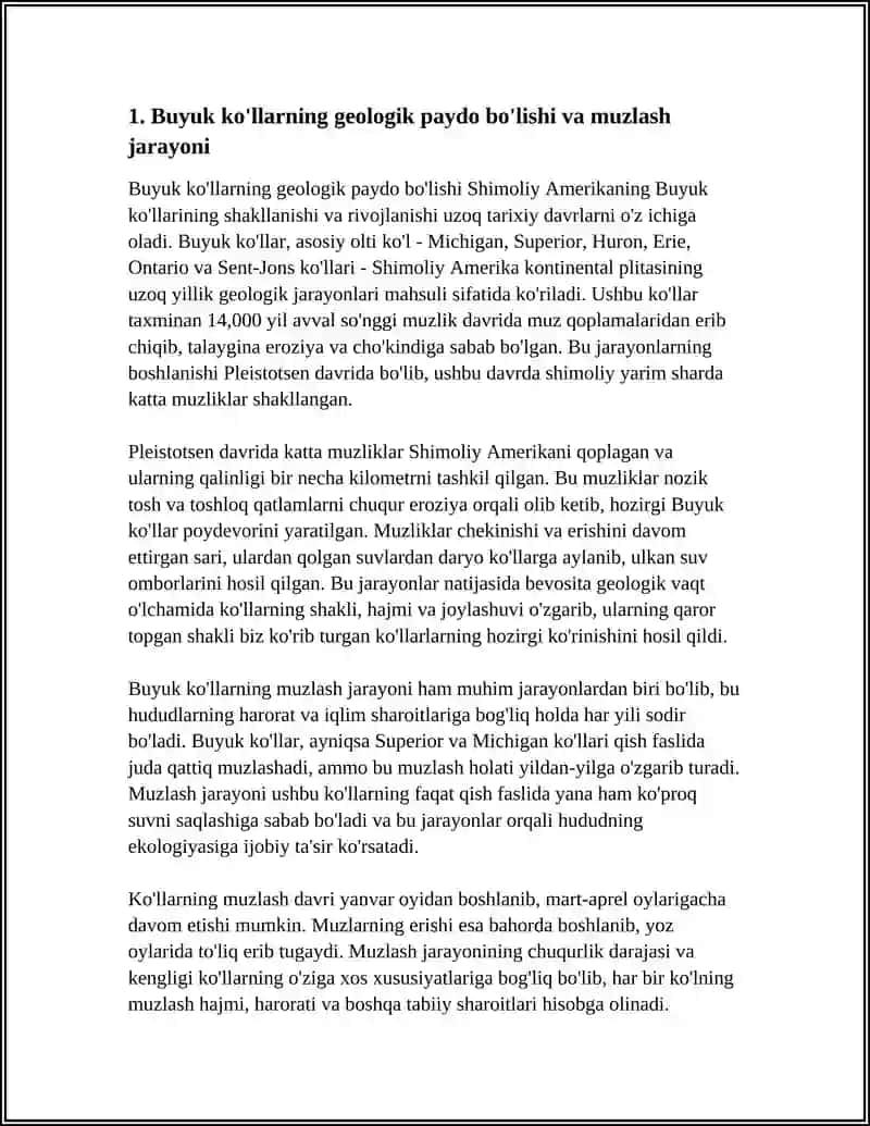 Shimoliy Amerikaning Buyuk Ko'llari Referat 3