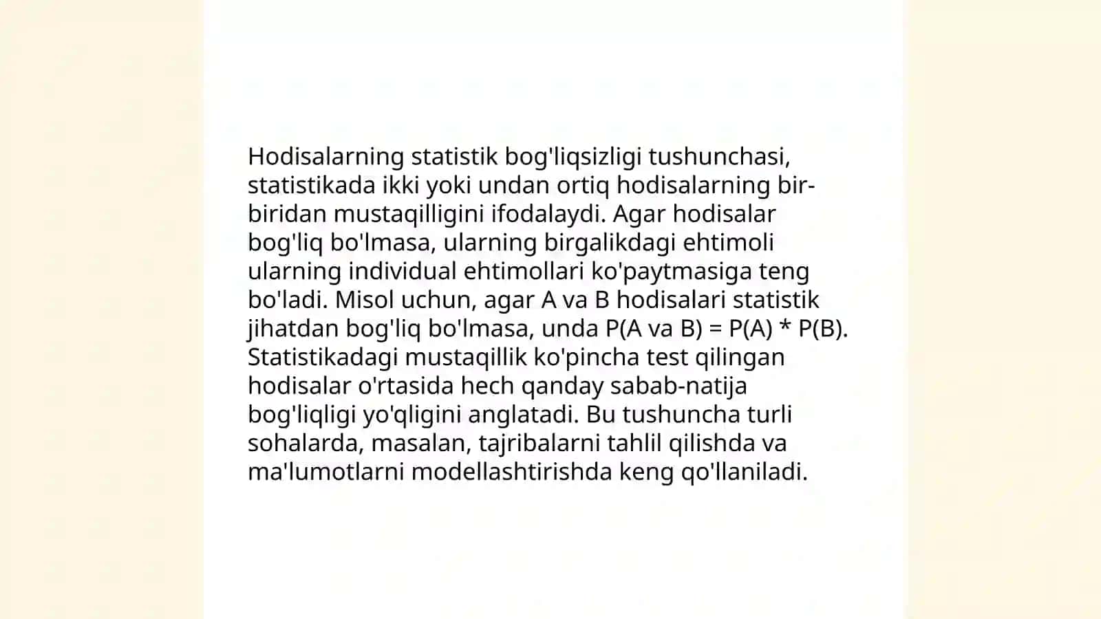 Hodisalarning bog’liqsizligi. To’la ehtimollik va Bayes formulalari 3