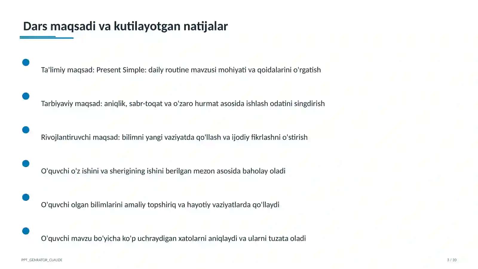 Present Simple: daily routine (3-sinf) 3