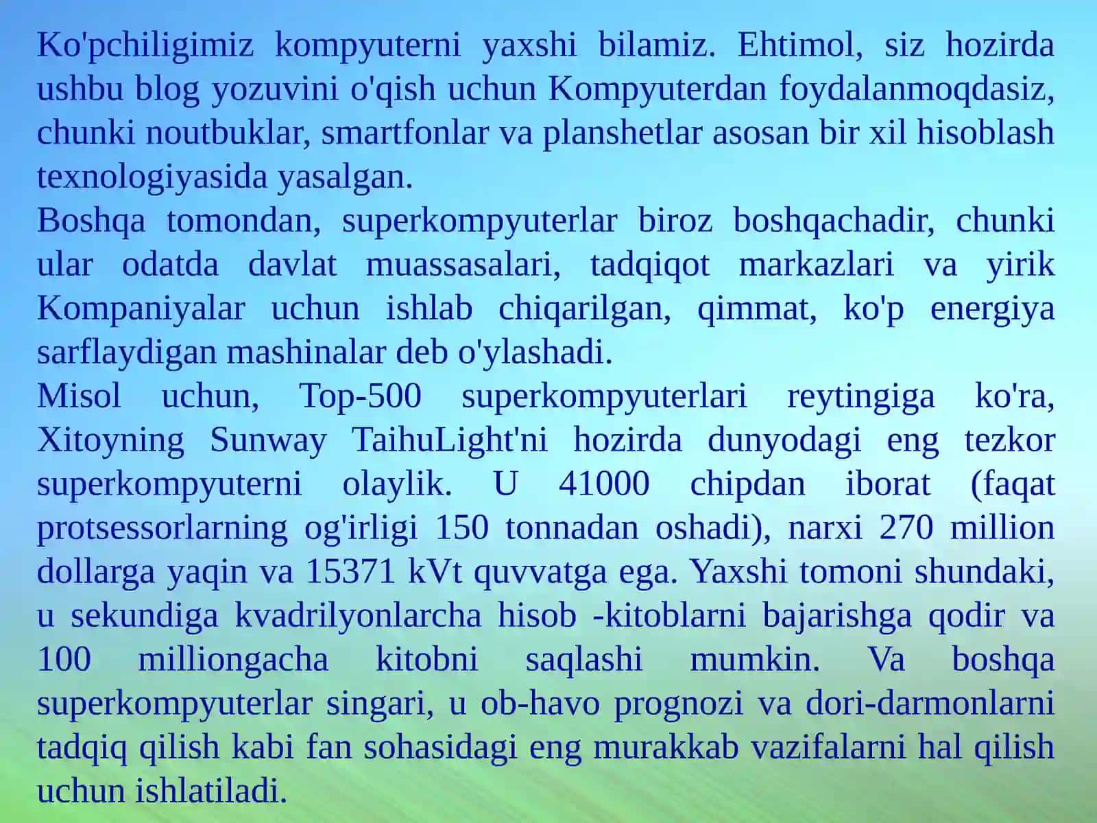 SUPERKOMPYUTERLAR VA ULARNING XUSUSIYATLARI 3
