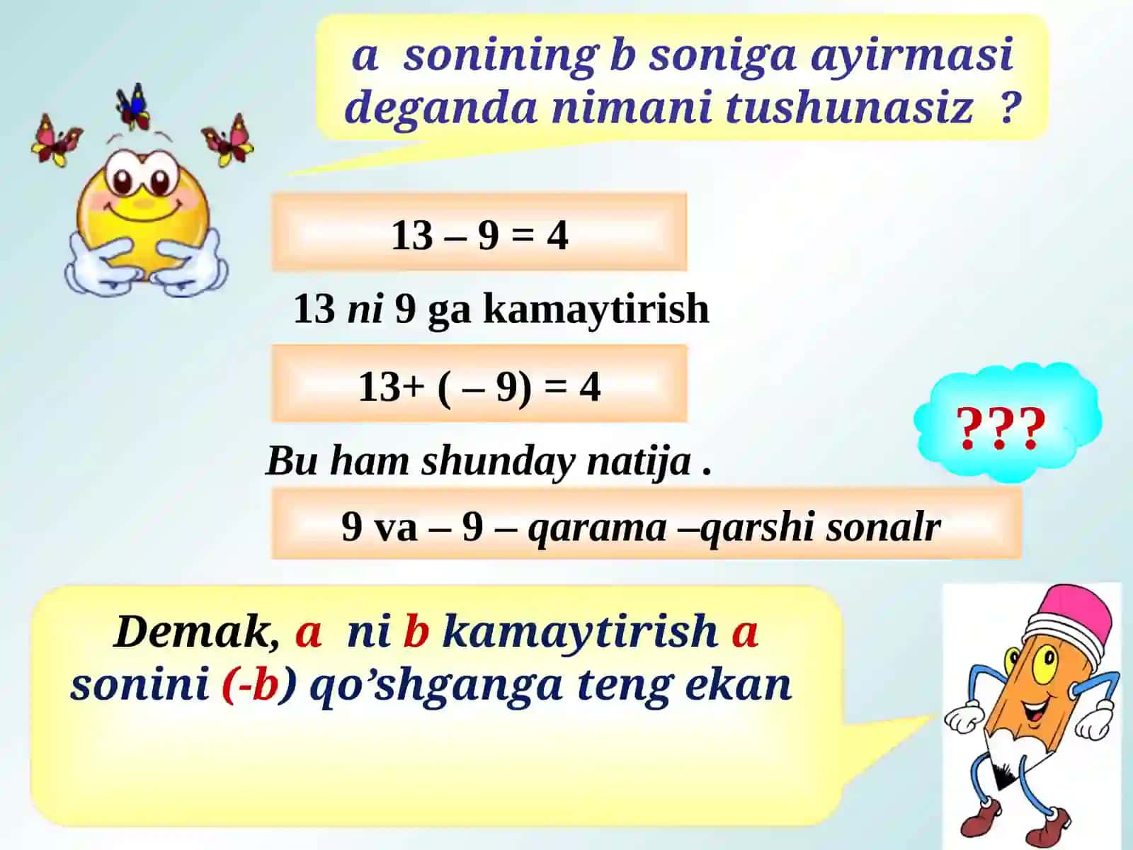 Manfiy sonlarni Ayirish 3