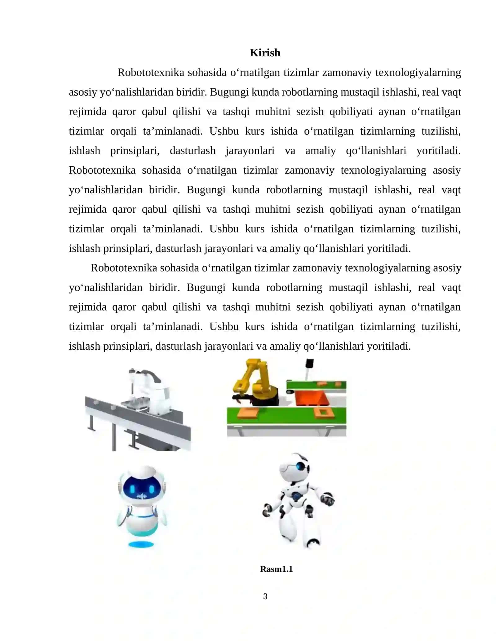 ROBOTOTEXNIKA SOHASIDA O‘RNATILGAN TIZIMLAR KURS ISHI ISHIGA HISOBOT YOZUVI 3