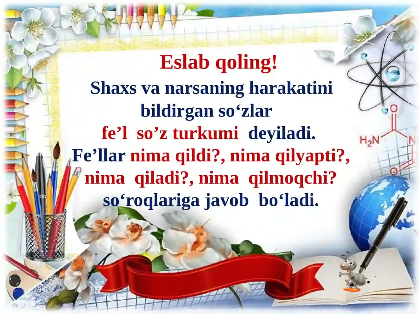 “Fe`l so`z turkumi” mavzusi asosida dars taqdimoti 3