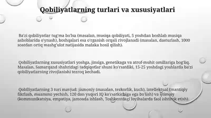 Qobiliyat Turlari va Xususiyatlari 3