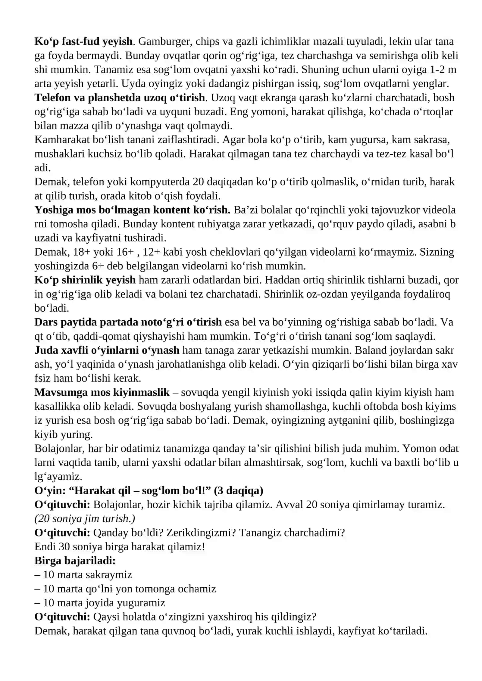 "Kelajak soati" darsining 1-4-sinflar uchun mashg'ulot senariysi 3