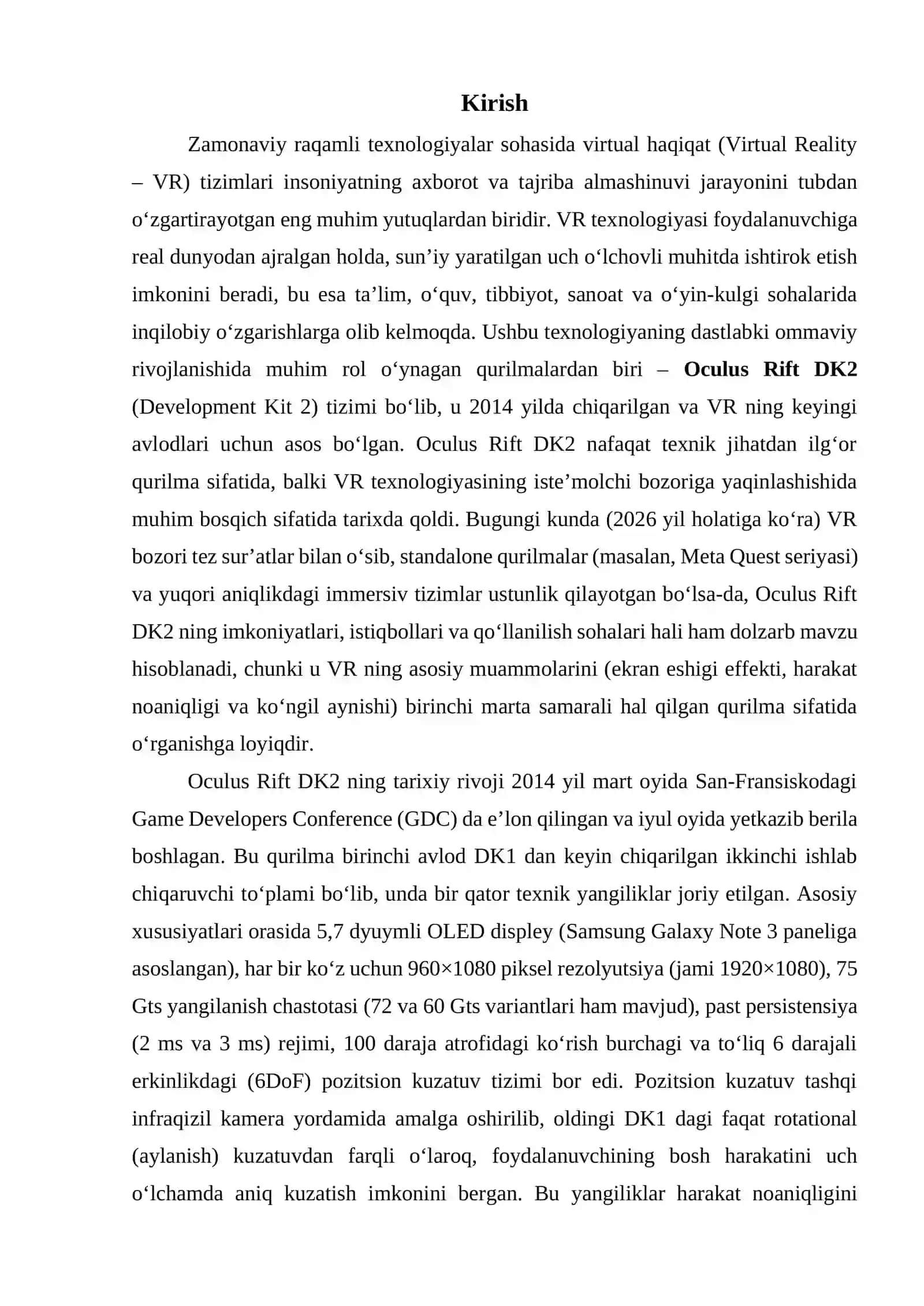 Raqamli texnologiya Oculus Rift DK2 tizimi imkoniyatlari, istiqbollari va qo‘llanilish sohalari 3