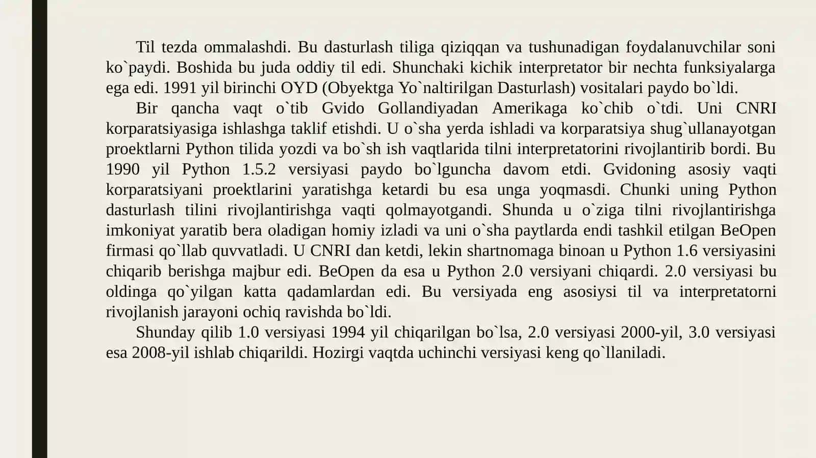 Python dasturlash tili yaratilish tarixi 3