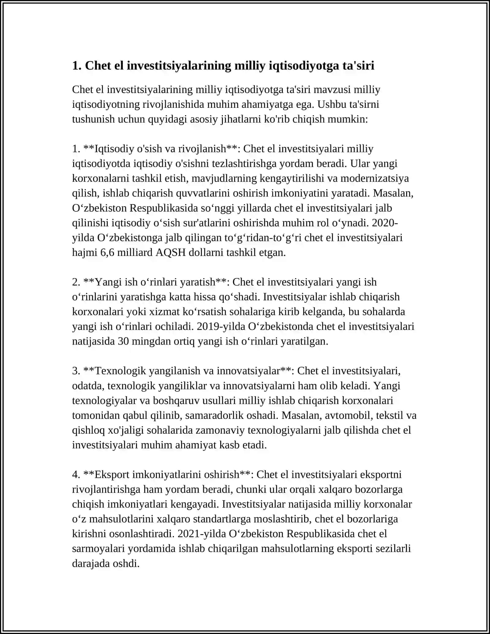 MILLIY IQTISODIYOTNING RIVOJLANISHIDA CHET EL INVESTITSIYALARNING O‘RNI VA AHAMIYATI 3