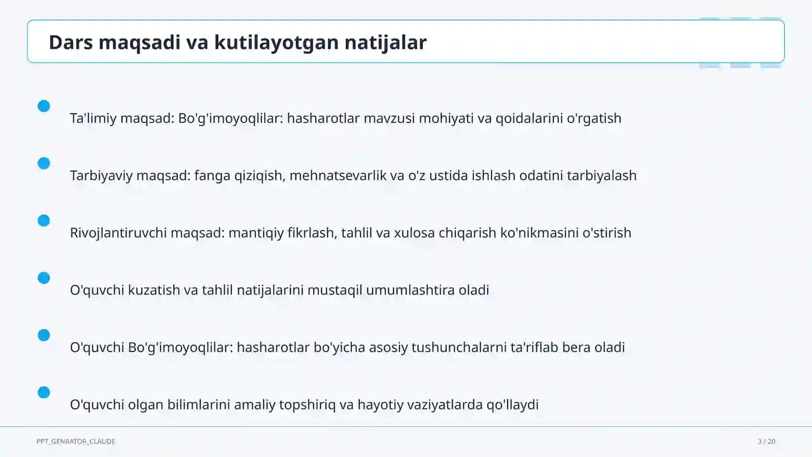Biologiya (5–11) — mustaqil o'rganish uchun 3