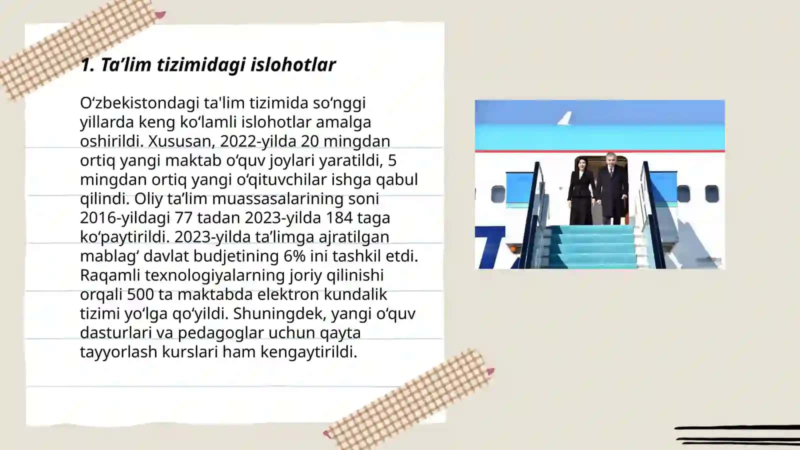 Õzbegistonning yangi pirizdenti shavkat mirziyoyev haqida amalga oshirilgan islohatlar 3