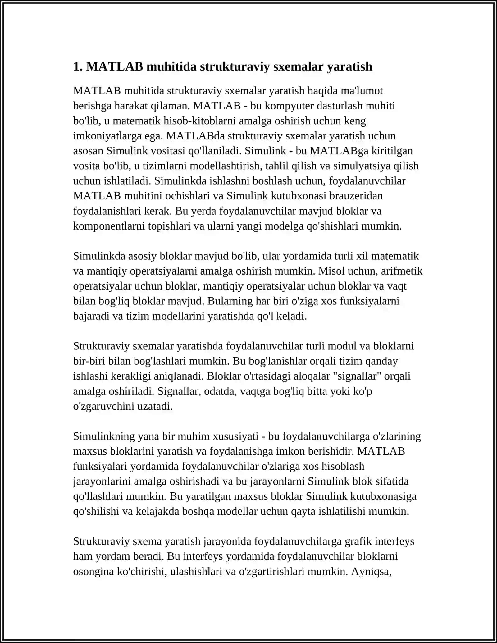 MATLAB muhitida strukturaviy sxemalar yaratish 3