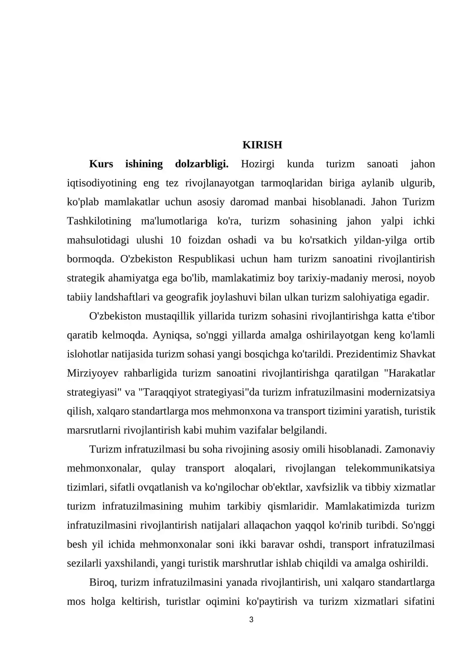O'ZBEKISTONDA TURIZM INFRATUZILMASINI RIVOJLANTIRISH CHORA-TADBIRLARI 3