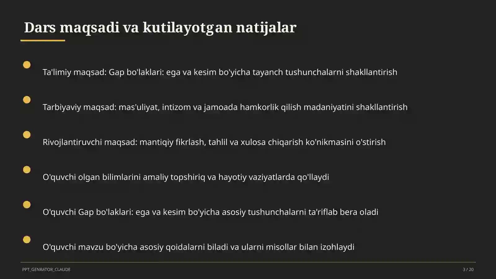 Gap bo'laklari: ega va kesim (4-sinf) 3
