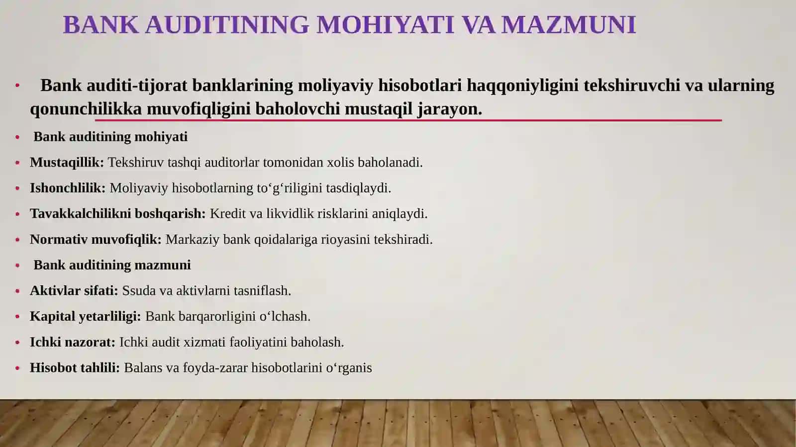 BANK AUDITINING MAZMUNI, MAQSADI VA VAZIFALARI 3