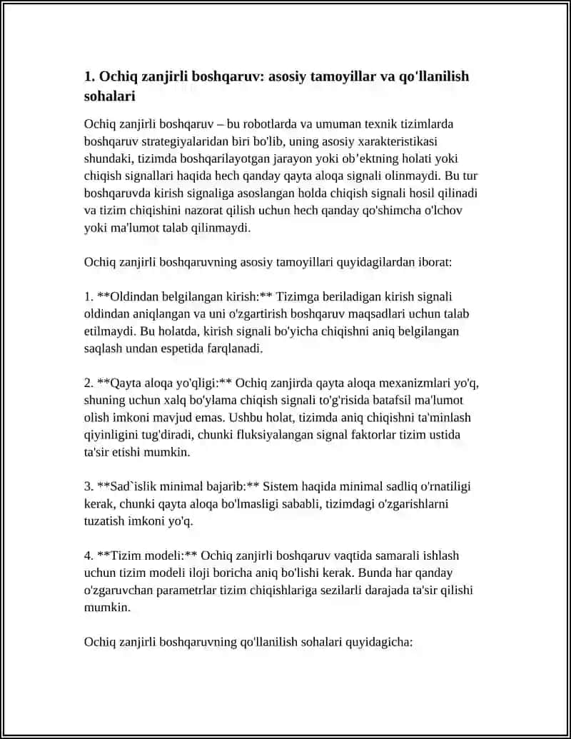 ROBOTLARDA BOSHQARUV STRATEGIYALARI: OCHIQ ZANJIR, YOPIQ ZANJIR VA ADAPTIV BOSHQARUV 3
