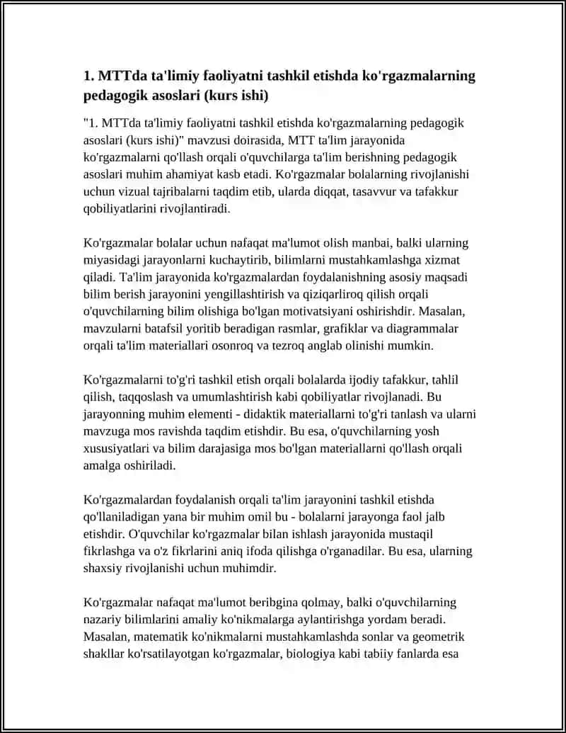 MTT TALIMIY FAOLIYATNI TASHKIL ETISHDA KO'RGAZMALARDAN FOYDALANISH KURS ISHI 3