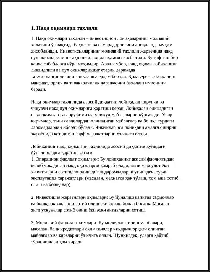 ИНВЕСТИЦИОН ЛОЙИХАЛАР МОЛИЯВИЙ ТАХЛИЛ 3