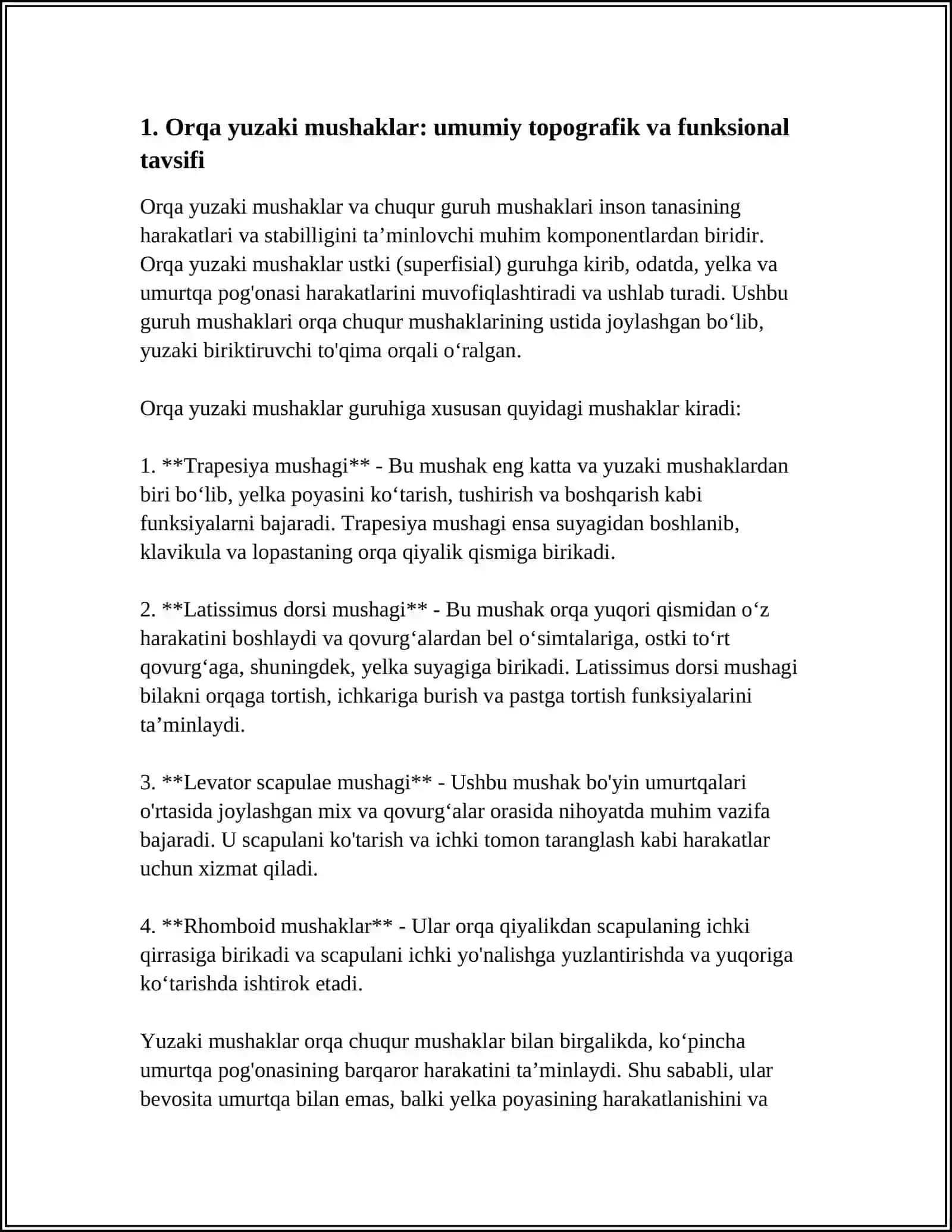ORQA YUZA VA CHUQUR GURUH MUSHAKLARI: FUNKSIONAL VA TOPOGRAFIK ANATOMIYASI 3