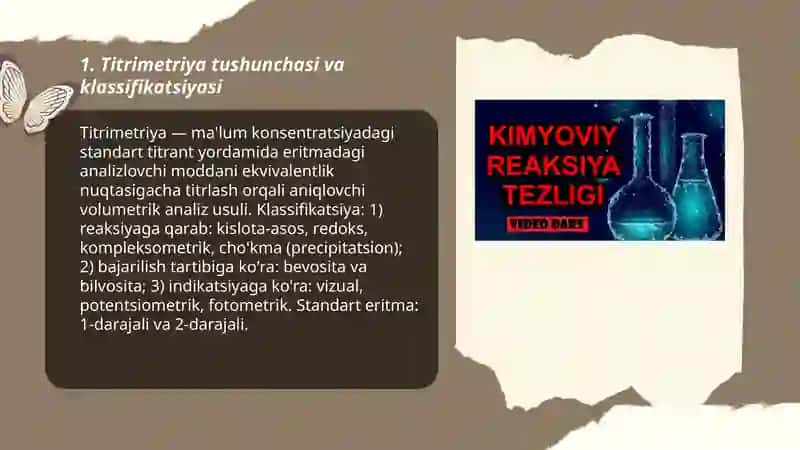 Titrimetriya asoslari. Undagi reaksiyalar va reagentlar 3