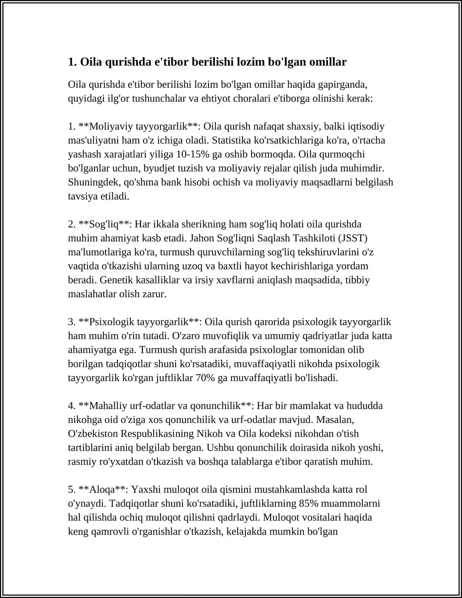 A.FITRATNING "OILA ASARI"DAGI OILA QURISH TARTIBLARI VA FARZAND TARBIYASIGA OID G'OYALAR BO'YICHA MUSTAQIL ISH 3