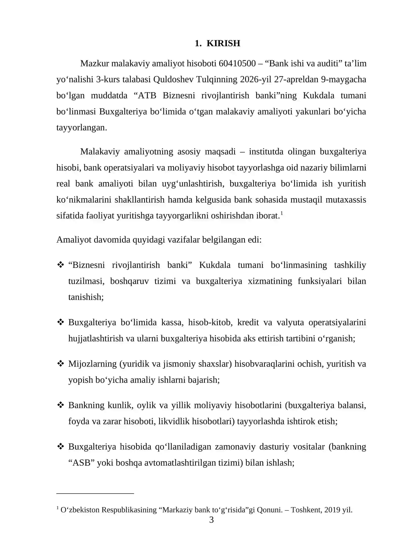 ATB Biznesni rivojlantirish banki. MALAKAVIY AMALIYOT HISOBOTI 3