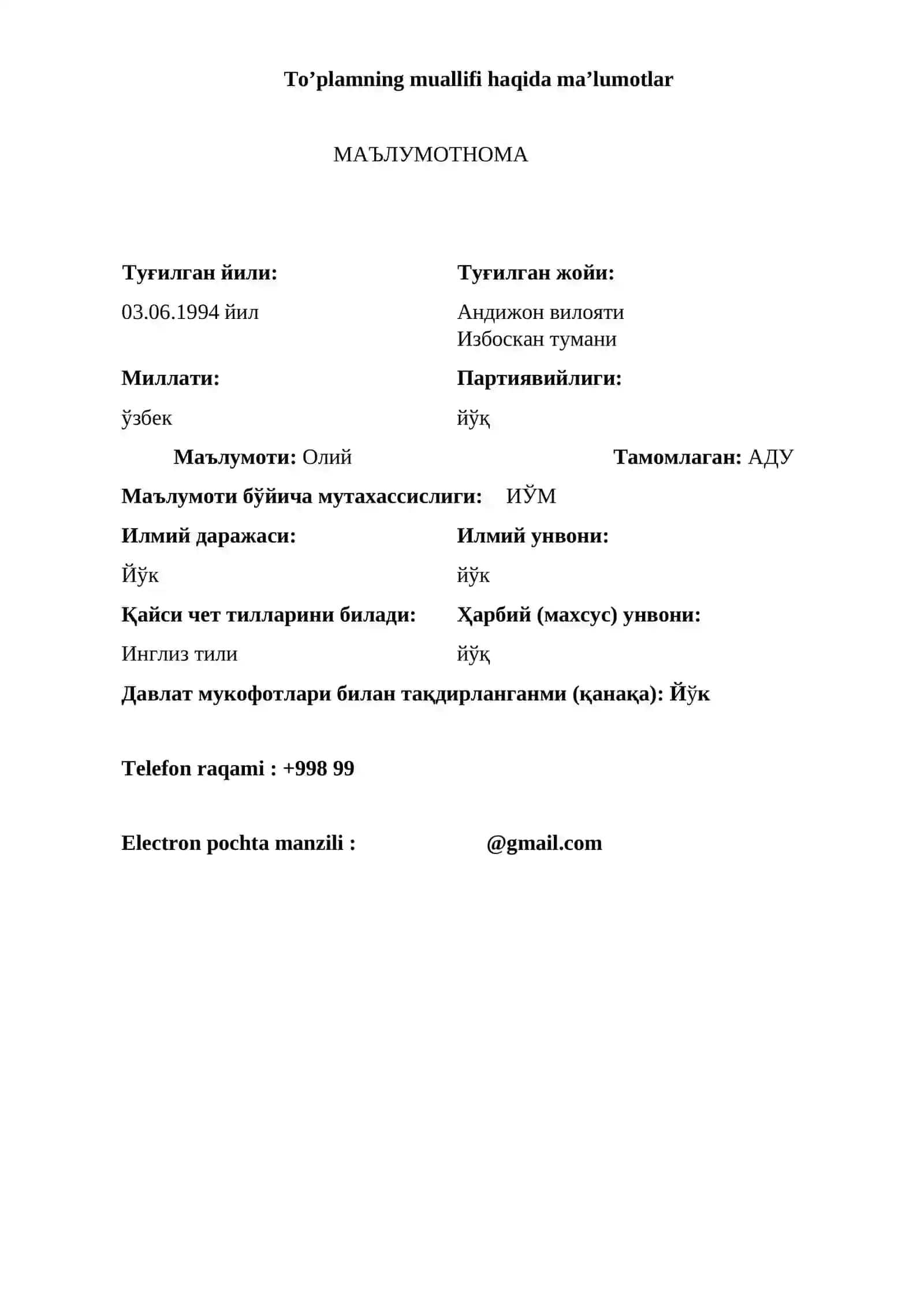 SHAXSIY KOMPYUTER VA OFIS QURILMALRIGA TEXNIK XIZMAT KO’RSATISH O'MT 3