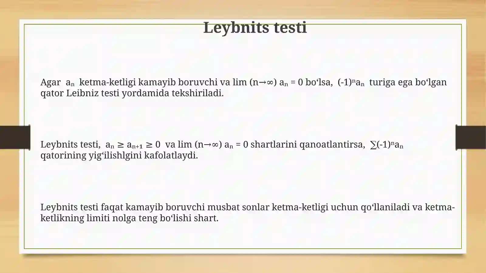 Muqobil Qatorlar va Ularning Yig'ilish Mezonlari 3
