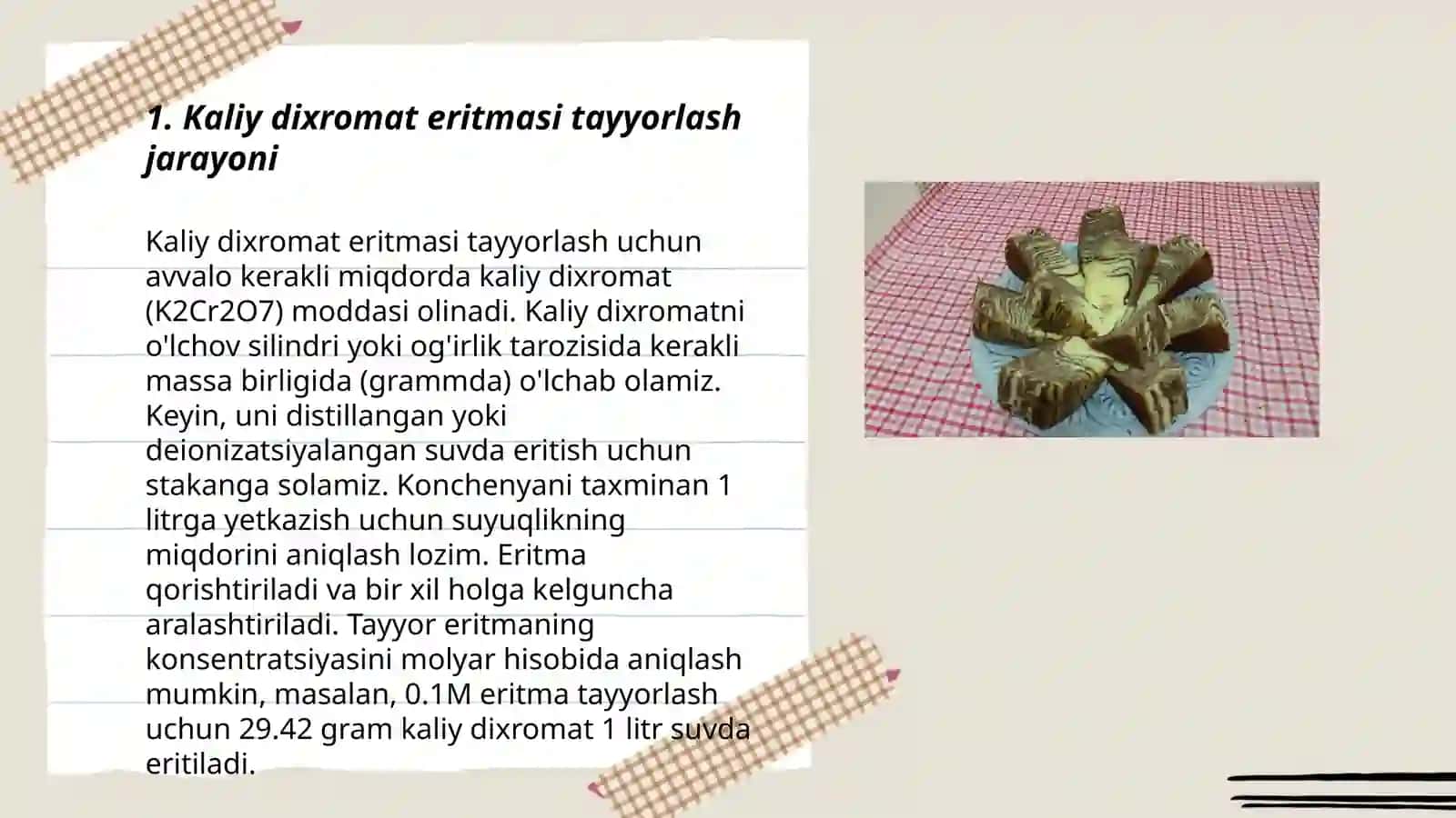 Kaliy dixromat eritmasini tayyorlash. Indikatorni tayyorlash 3