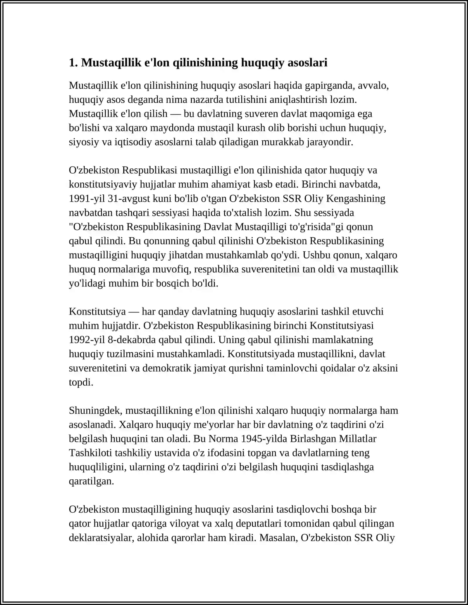 O'ZBEKISTON DAVLAT MUSTAQILLIGINING E'LON QILINISHI VA UNING TARIXIY AHAMIYATI 3