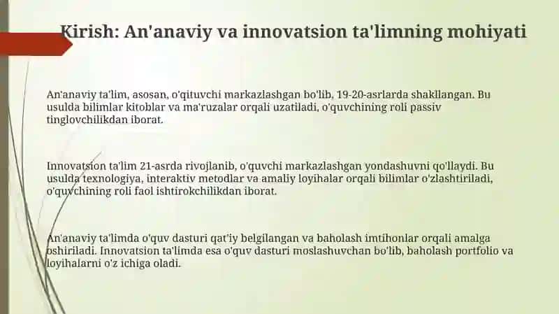 An'anaviy va innovatsion ta'limning qiyosiy tahlili 3