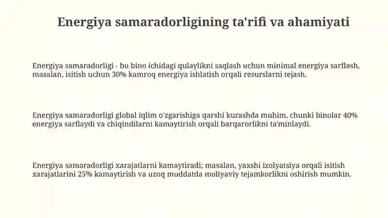 Energiya samaradorligi asoslari va issiqlik himoya konstruksiyalari 3