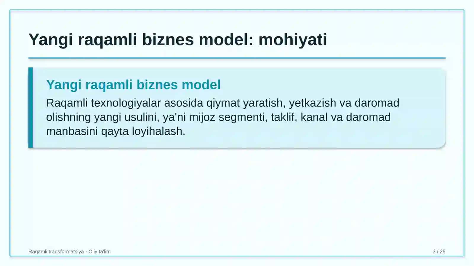 Rahamli transformatsiya · Oliy ta'lim 3