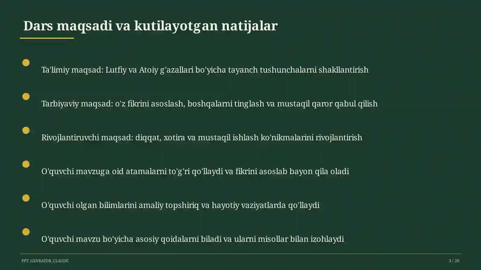 Lutfiy va Atoiy g'azallari (10-sinf) 3