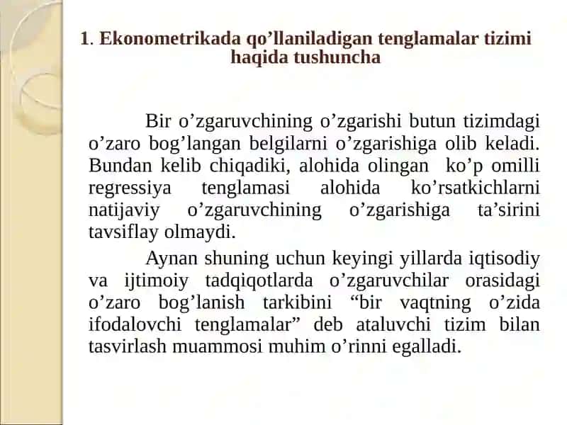 Tenglamalar tizimi ko’rinishidagi ekonometrik modellar 3