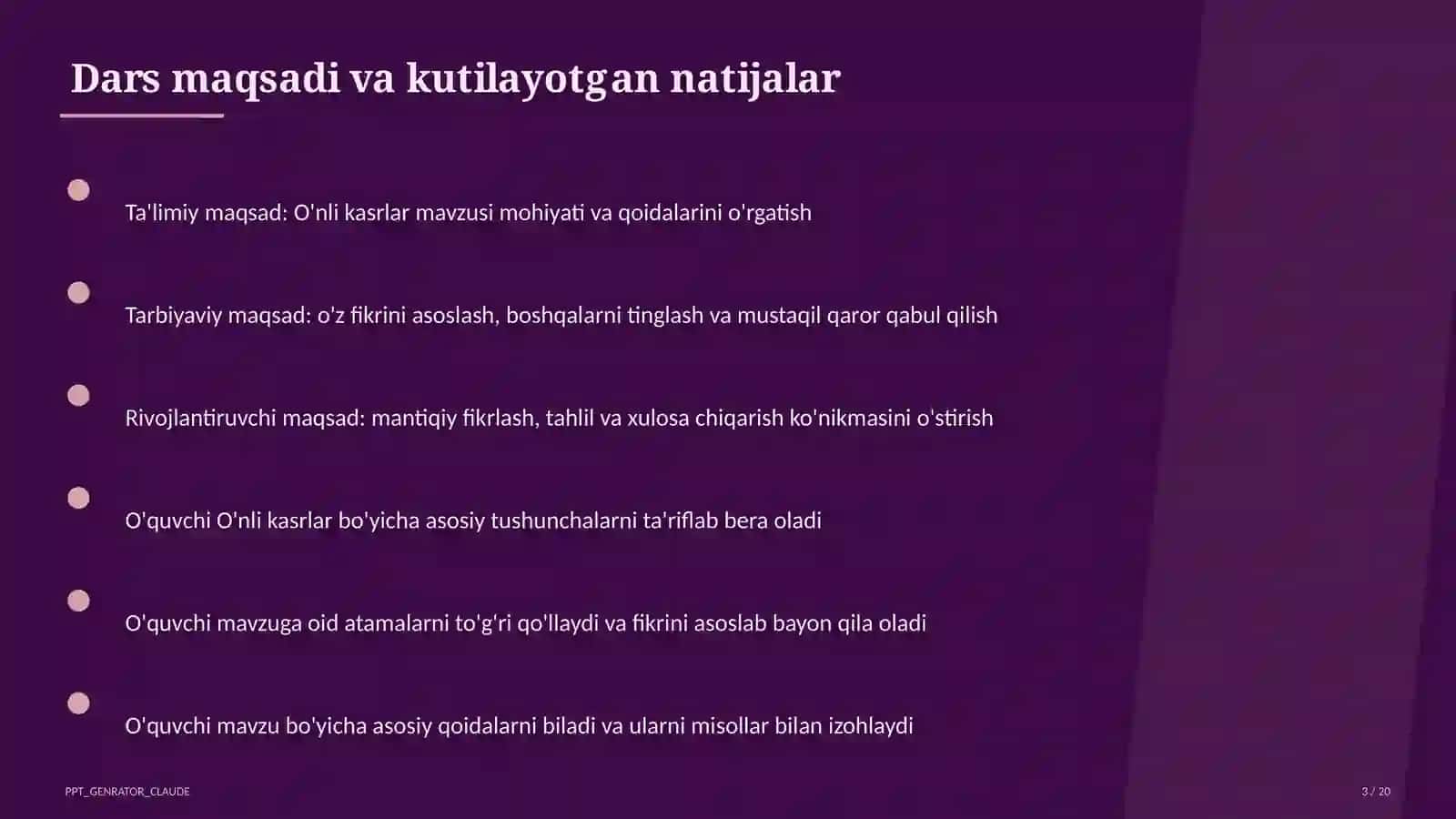 O'nli kasrlar (5-sinf) 3