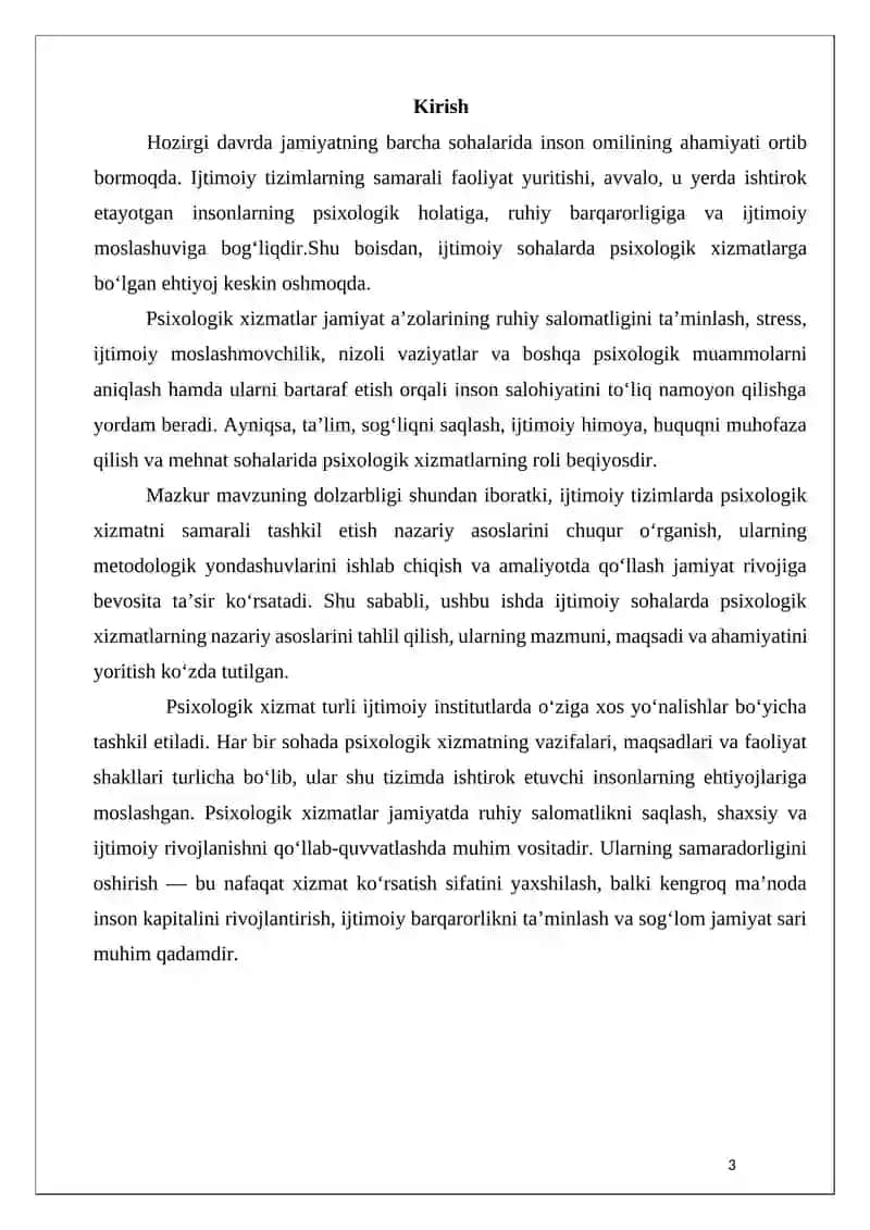 «IJTIMOIY SOHALARDA PSIXOLOGIK XIZMATLARNING SAMARADORLIGINI BAHOLASH METODLARI» 3