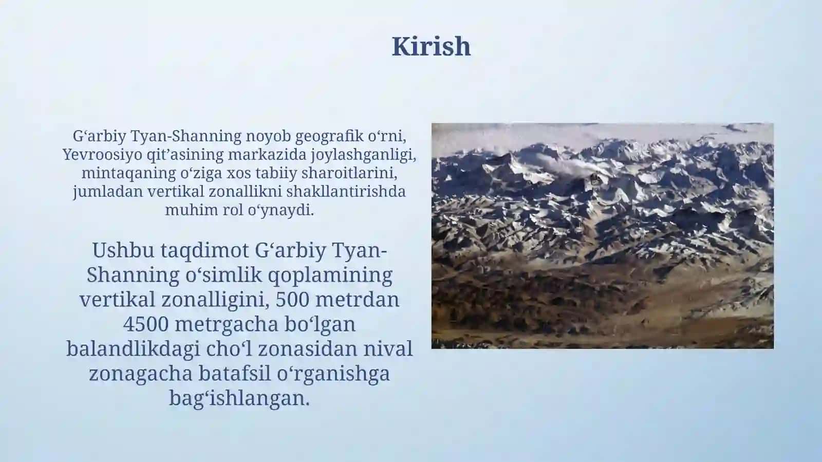 G'arbiy Tyan-Shan tog'lari o'simliklar qoplamining balandlik mintaqalanishi (vertikal zonallik) 3