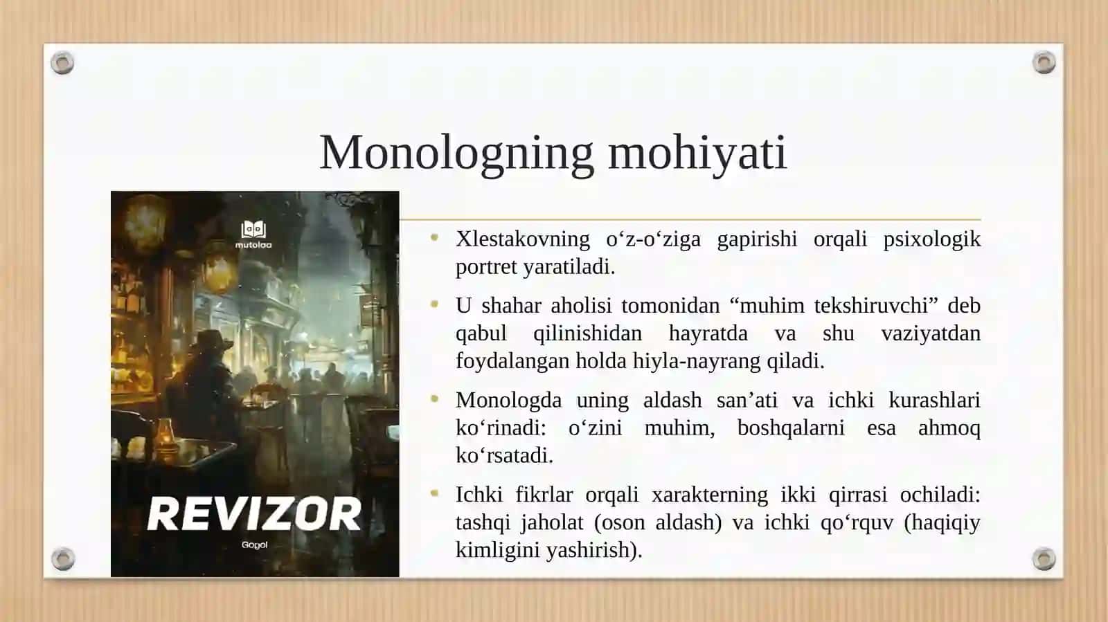 Nikolay Vasilivich Gogolyning Revizor asaridan Xlestakov monologi. 3