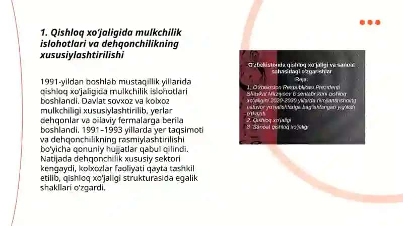 Mustaqillik yillarida qishloq xo‘jaligi va sanoat sohasidagi o‘zgarishlar 3